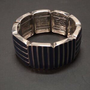 Lia Sophia Navy Blue & Silver Tone Enamel Stretch Bracelet